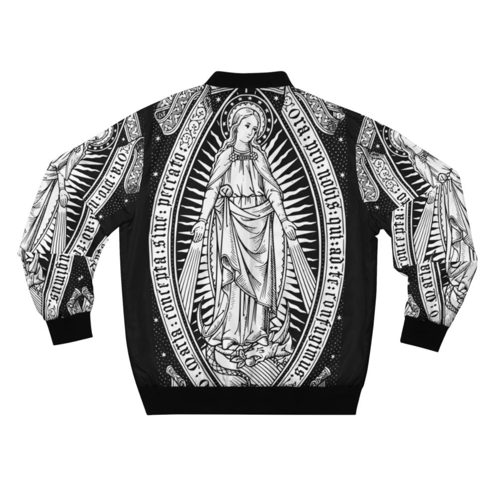 Vintage bomber jacket with engraved image of the Virgin Mary, also known as Our Lady of Guadalupe - Back