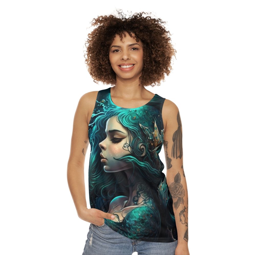 Unisex tank top featuring mythical sea creatures design - women