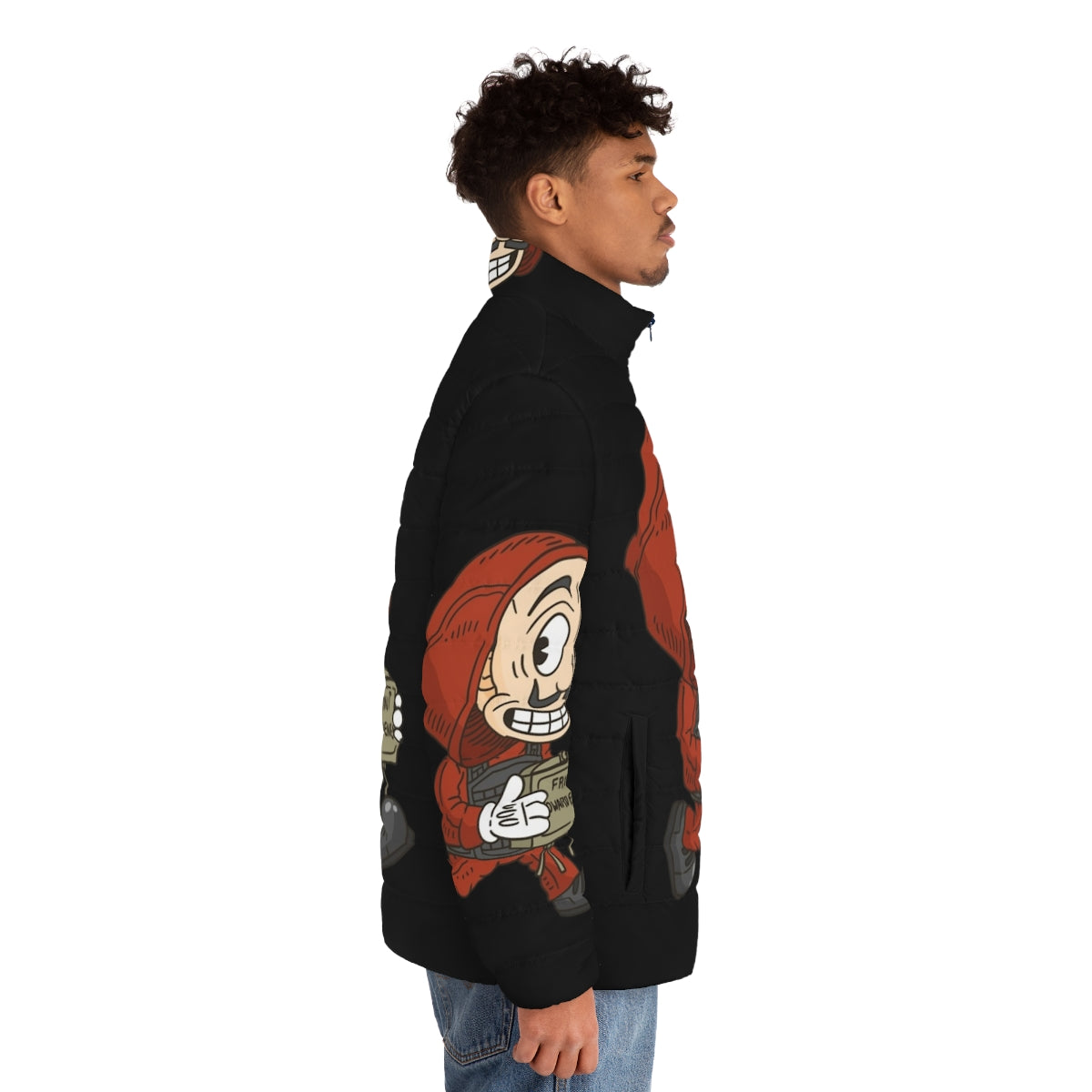 Vintage Cartoon Style Money Heist Puffer Jacket - men side right