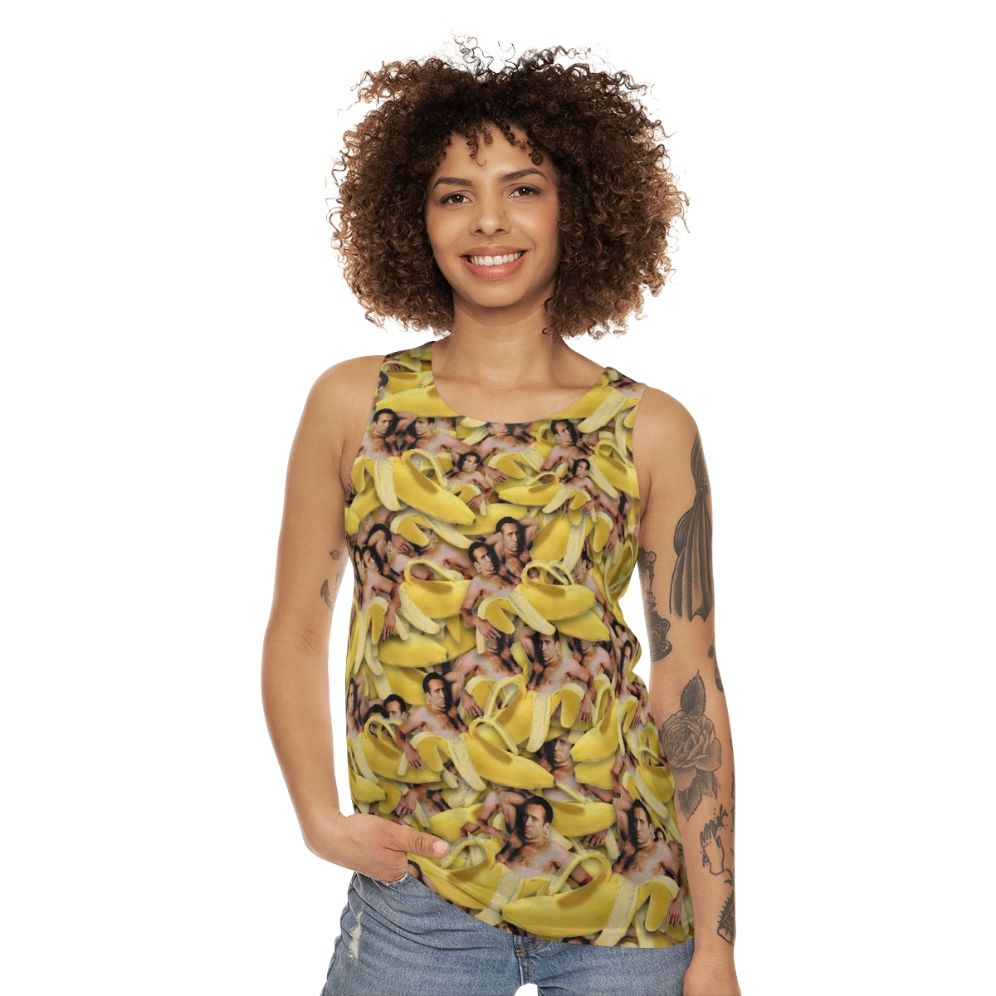 Nicolas Cage Banana Pattern Unisex Tank Top - women