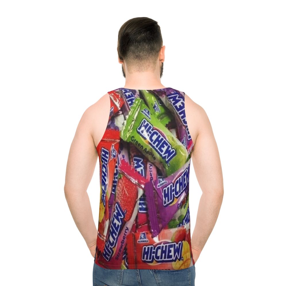 Hi Chew candy-themed unisex tank top - men back