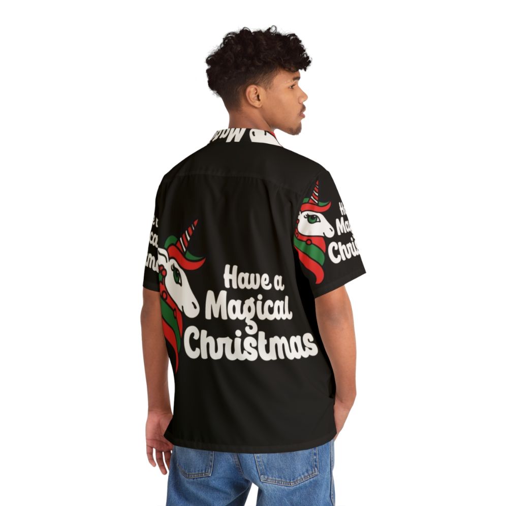 Magical Christmas Hawaiian Shirt featuring Cute Unicorns - People Back