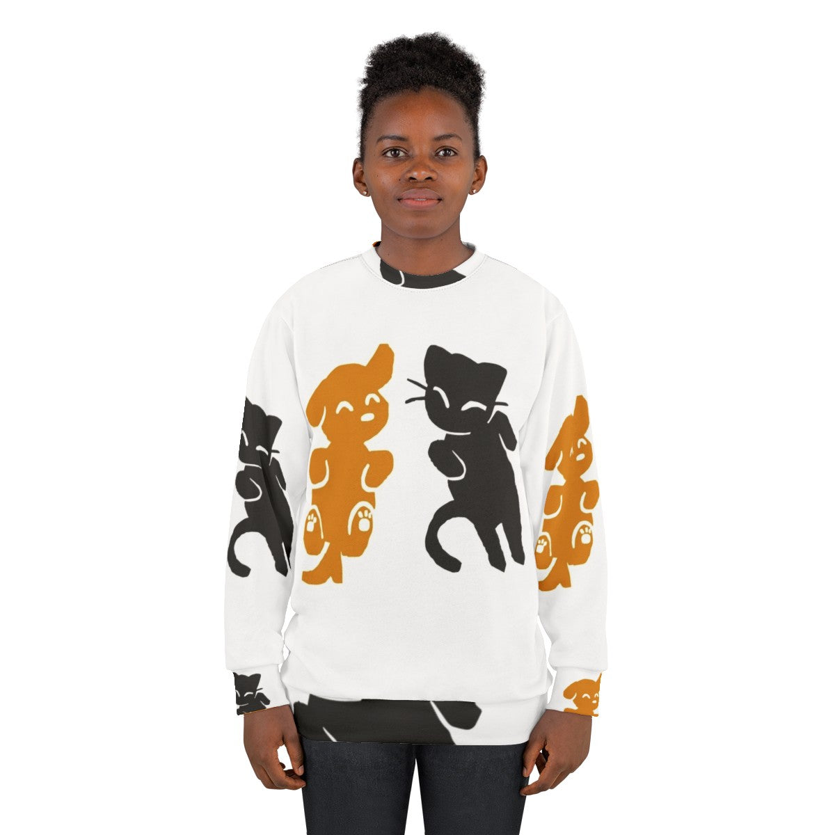 Cat and dog sweatshirt with cute animal print design - women