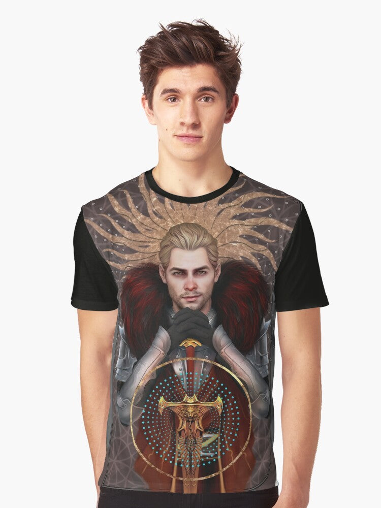 Commander Tarot Graphic T-Shirt featuring Cullen Rutherford from the Dragon Age series - Men