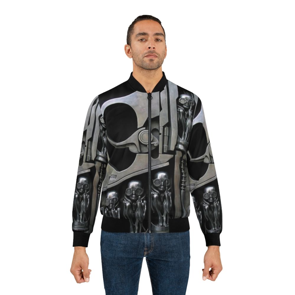 H.R. Giger-inspired bomber jacket featuring alien xenomorph sculpture design - Lifestyle