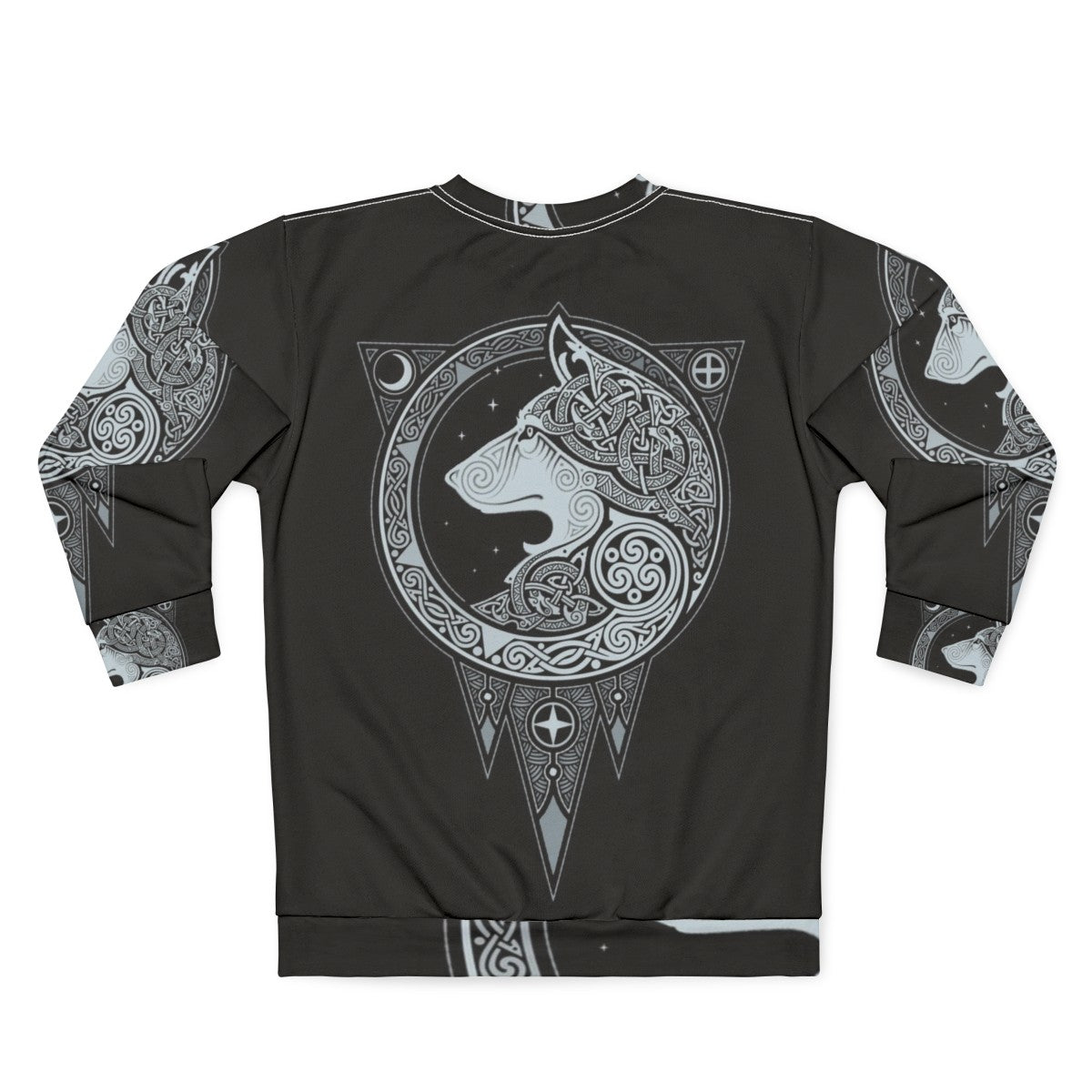 Norse Ulv Silver Sweatshirt with Scandinavian Mythology and Wolf Graphic - Back