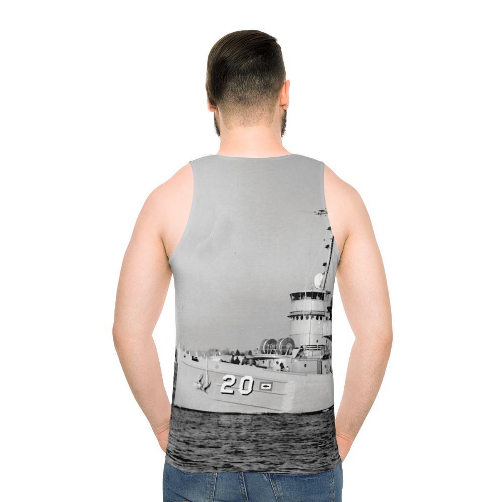 Submarine Rescue Navy Tank Top with USS Skylark ASR 20 Design - men back