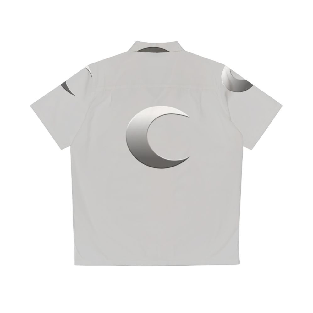 Silver crescent moon Hawaiian shirt with cosmic design - Back