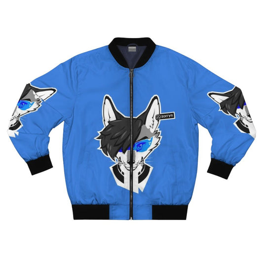 Cyberpunk sci-fi bomber jacket with a jackal or fox character outline on a minimal, vector-based design