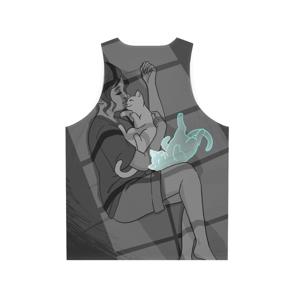 Waiting Unisex Tank Top with Cat Design - Back