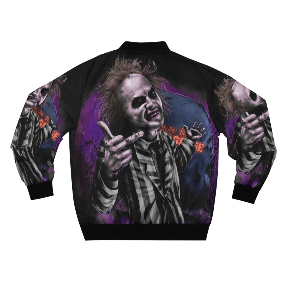 Gothic Beetlejuice bomber jacket with spooky design, inspired by Tim Burton's classic movie - Back