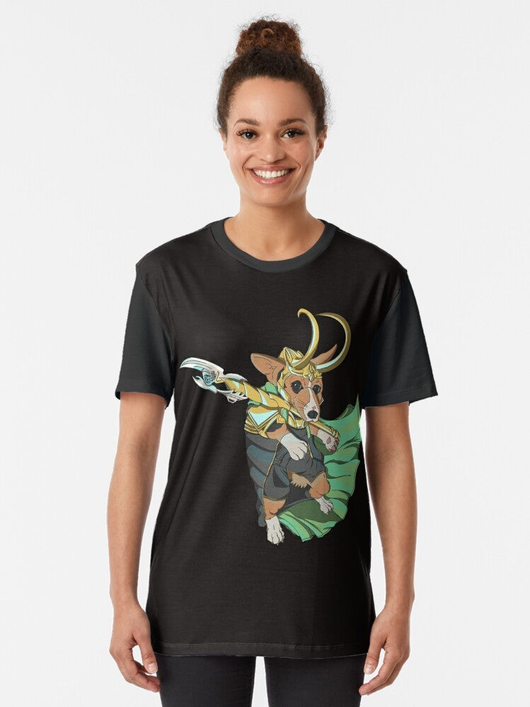 Adorable Loki Corgi of Asgard graphic illustration on a t-shirt - Women