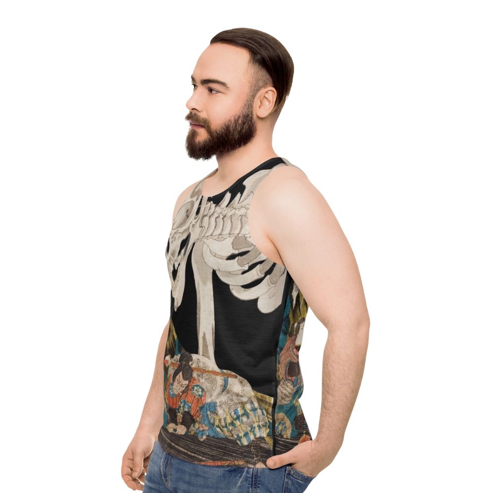 Skeleton Ghost Ukiyo-e Woodblock Print Unisex Tank Top - men side