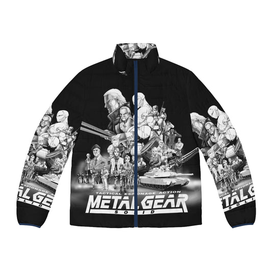 Metal Gear Solid themed puffer jacket with tactical design and video game elements