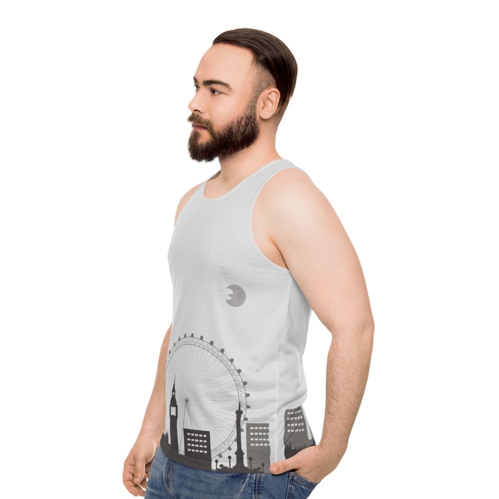 Unisex urban landscape greyscale tank top - men side