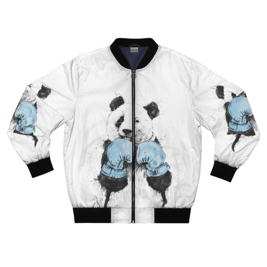 Cute panda boxer wearing a bomber jacket, illustration by Balazs Solti