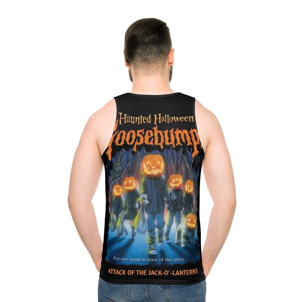 Glow-in-the-dark haunted halloween goosebumps unisex tank top - men back