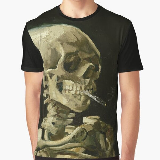 Vincent Van Gogh Head of a Skeleton with a Burning Cigarette Famous Painting Graphic T-Shirt