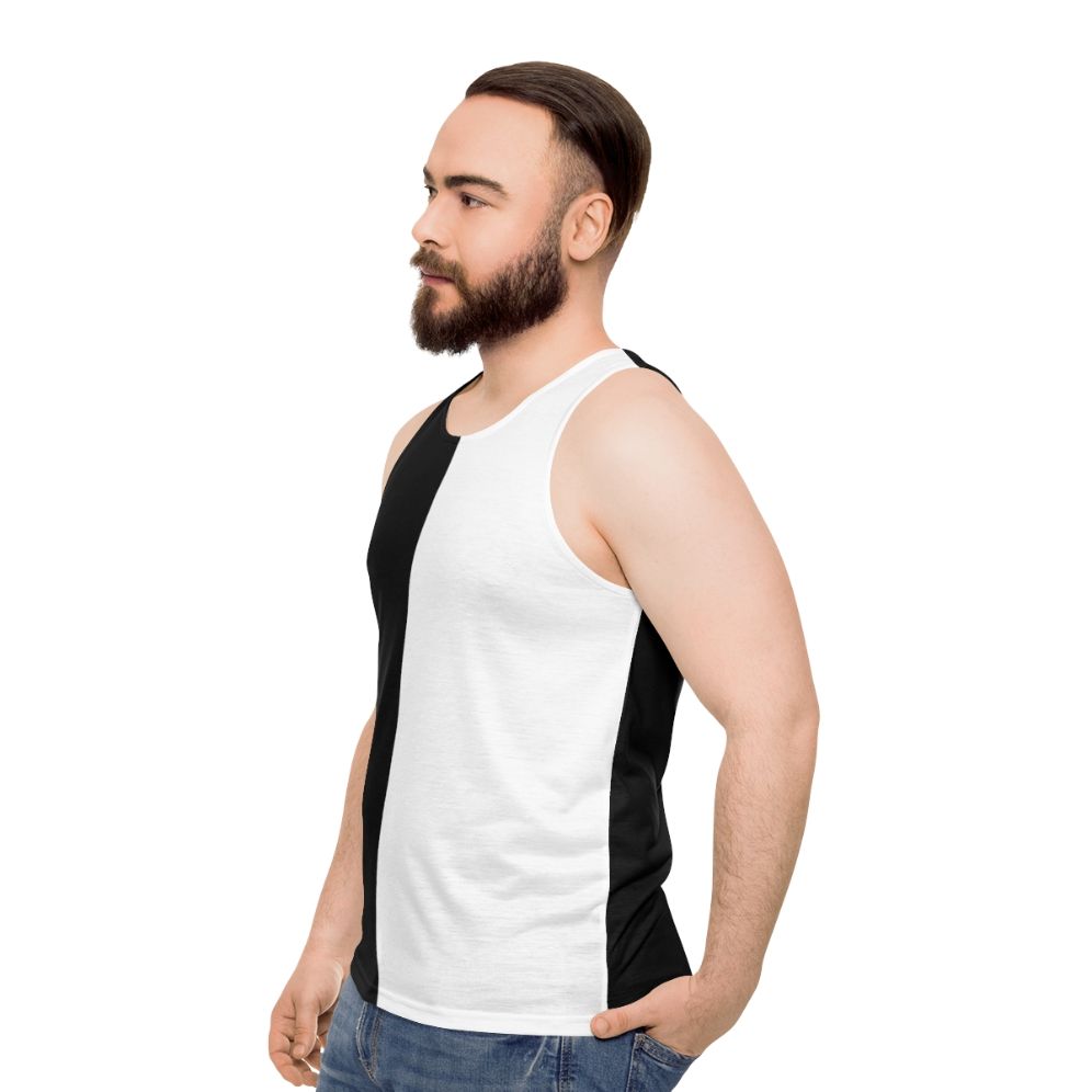 Monochrome half black half white unisex tank top - men side