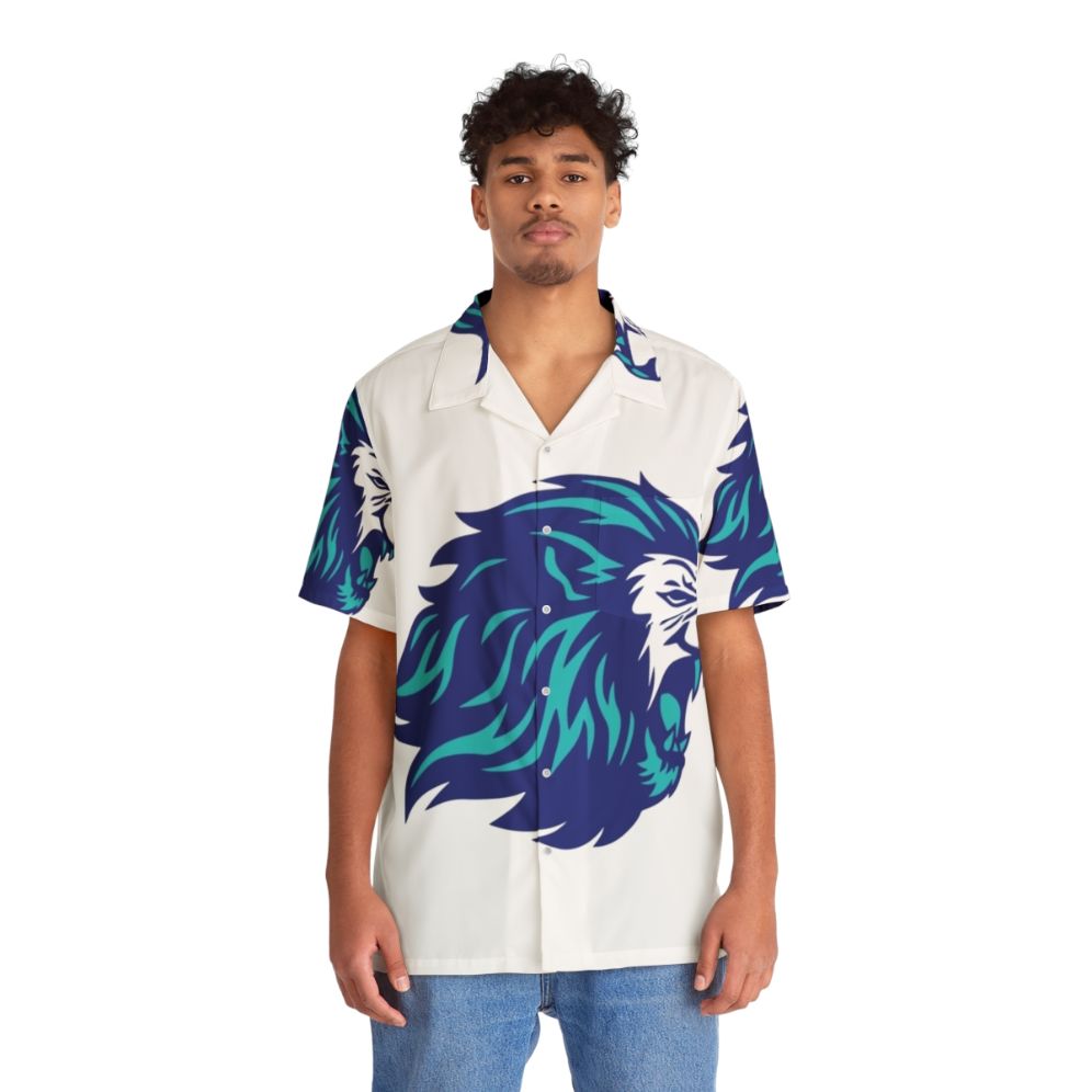 Tropical Blue Lion Animal Print Hawaiian Shirt - People Front