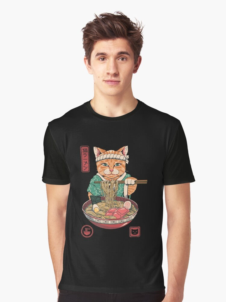 Neko Ramen Graphic T-Shirt featuring a cute cat and a ramen bowl with Japanese-inspired design - Men