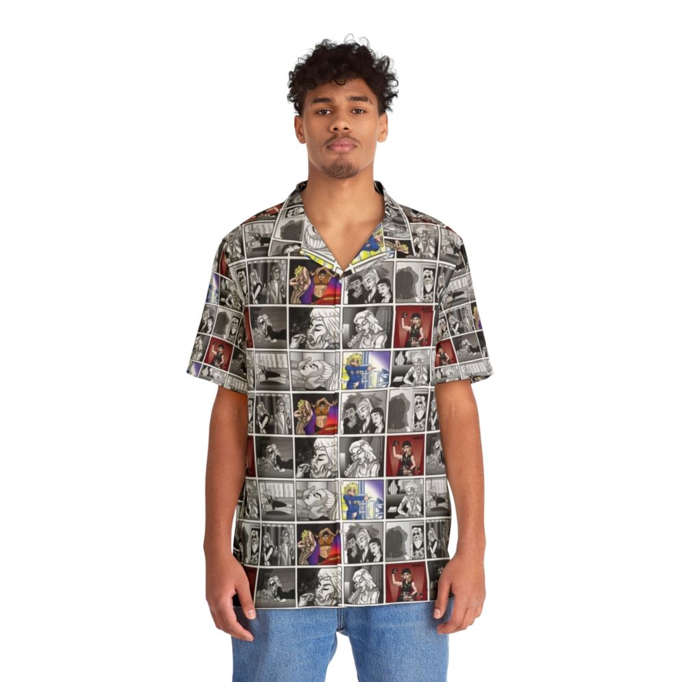 Iconic pop art Hawaiian shirt featuring pop culture and music references - People Front