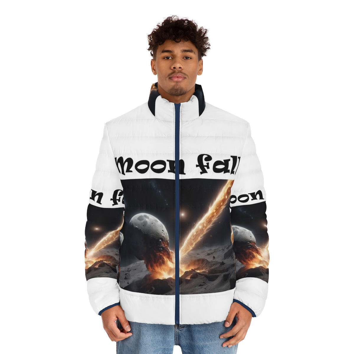 Moon Fall Puffer Jacket with Cosmic and Astronomical Design - men front