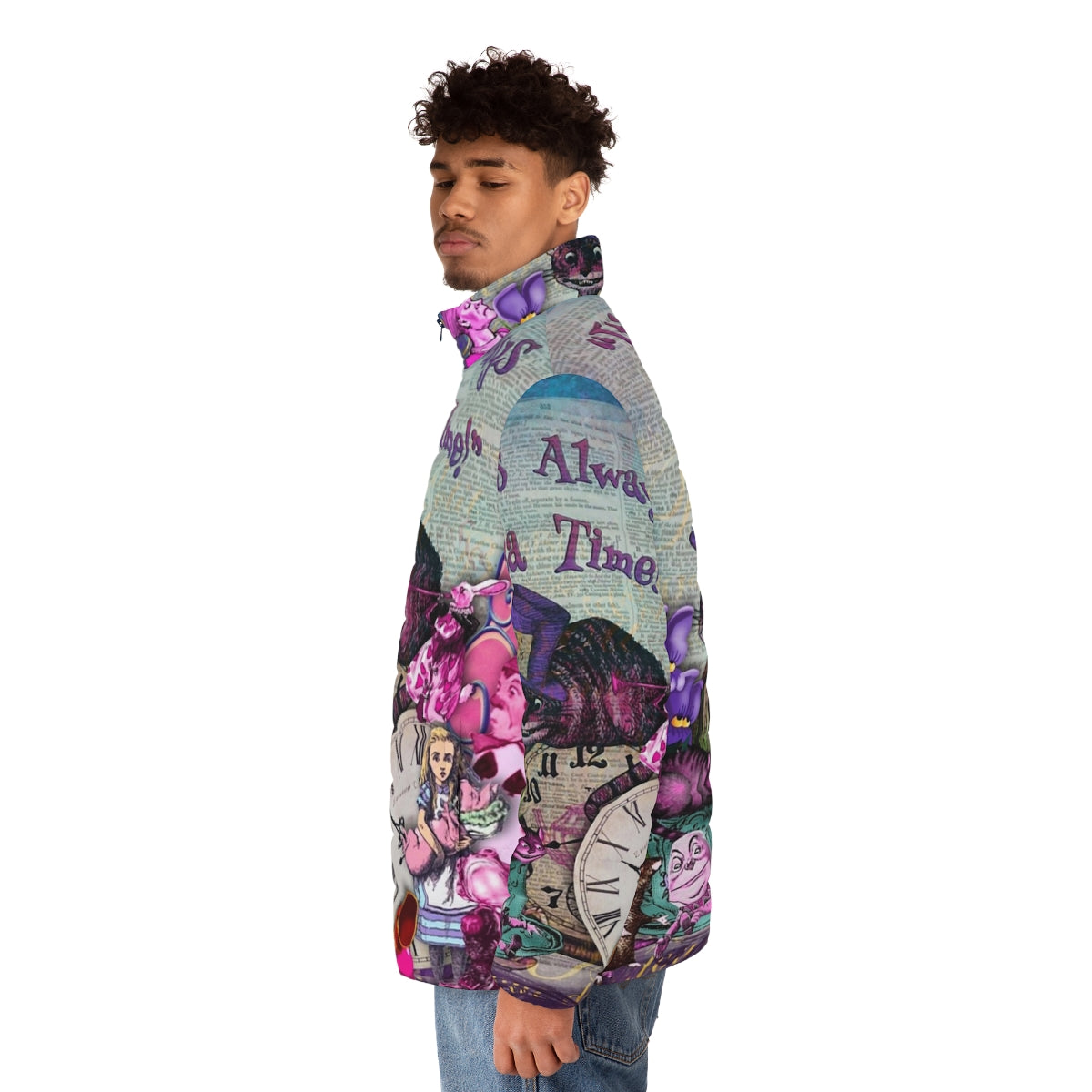 Vintage Alice in Wonderland-inspired puffer jacket - men side left