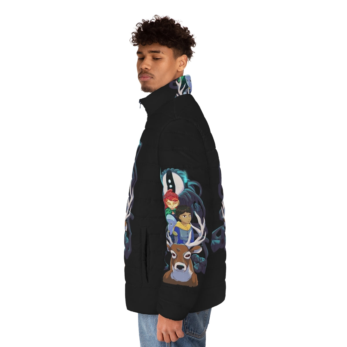 Infinity Train inspired puffer jacket with fan art design - men side left