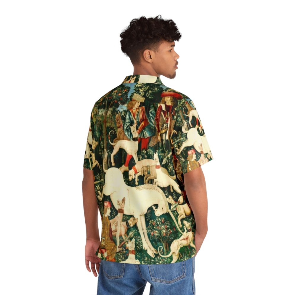 Medieval Unicorn Floral Tapestry Hawaiian Shirt - People Back