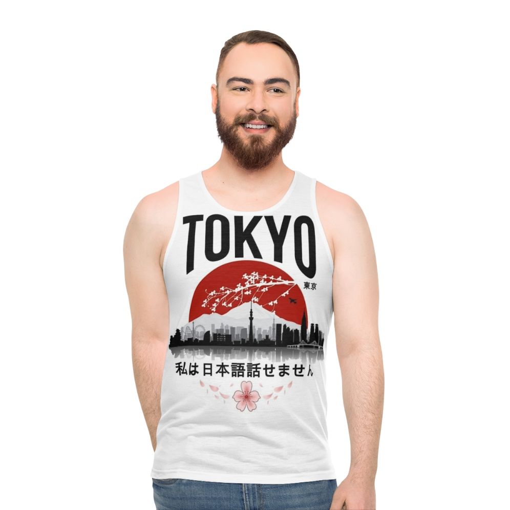 Japanese-inspired tank top with a humorous "I Don't Speak Japanese" design - men