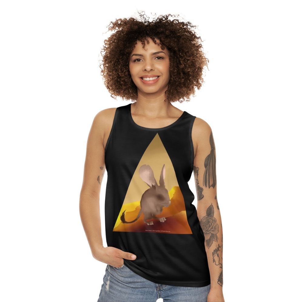 Unisex tank top featuring 'Dune' inspired kangaroo mouse design - women