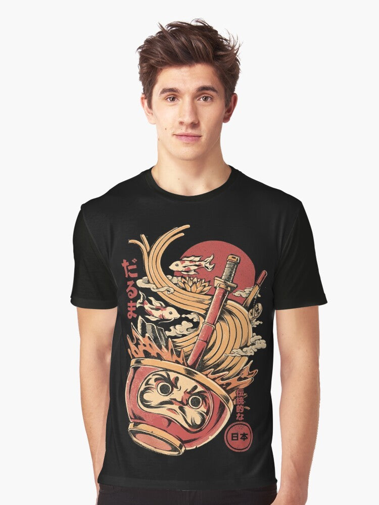 Daruma's Ramen Graphic T-Shirt featuring a Japanese inspired design with a Daruma doll and ramen noodles - Men