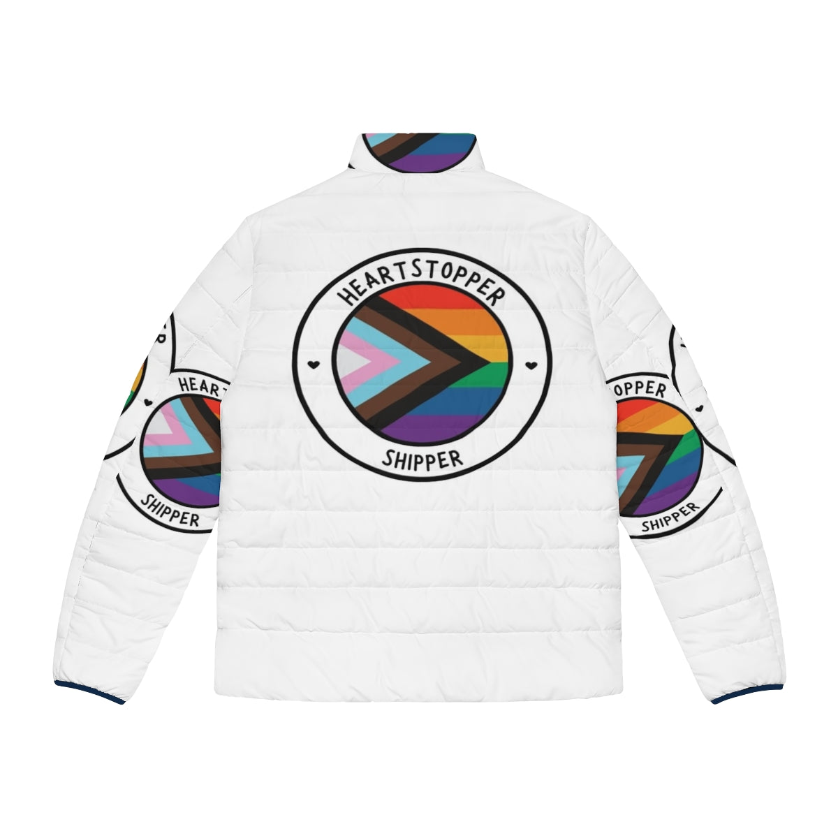 Heartstopper LGBTQ+ Pride Puffer Jacket with Vibrant Flag Design - Back