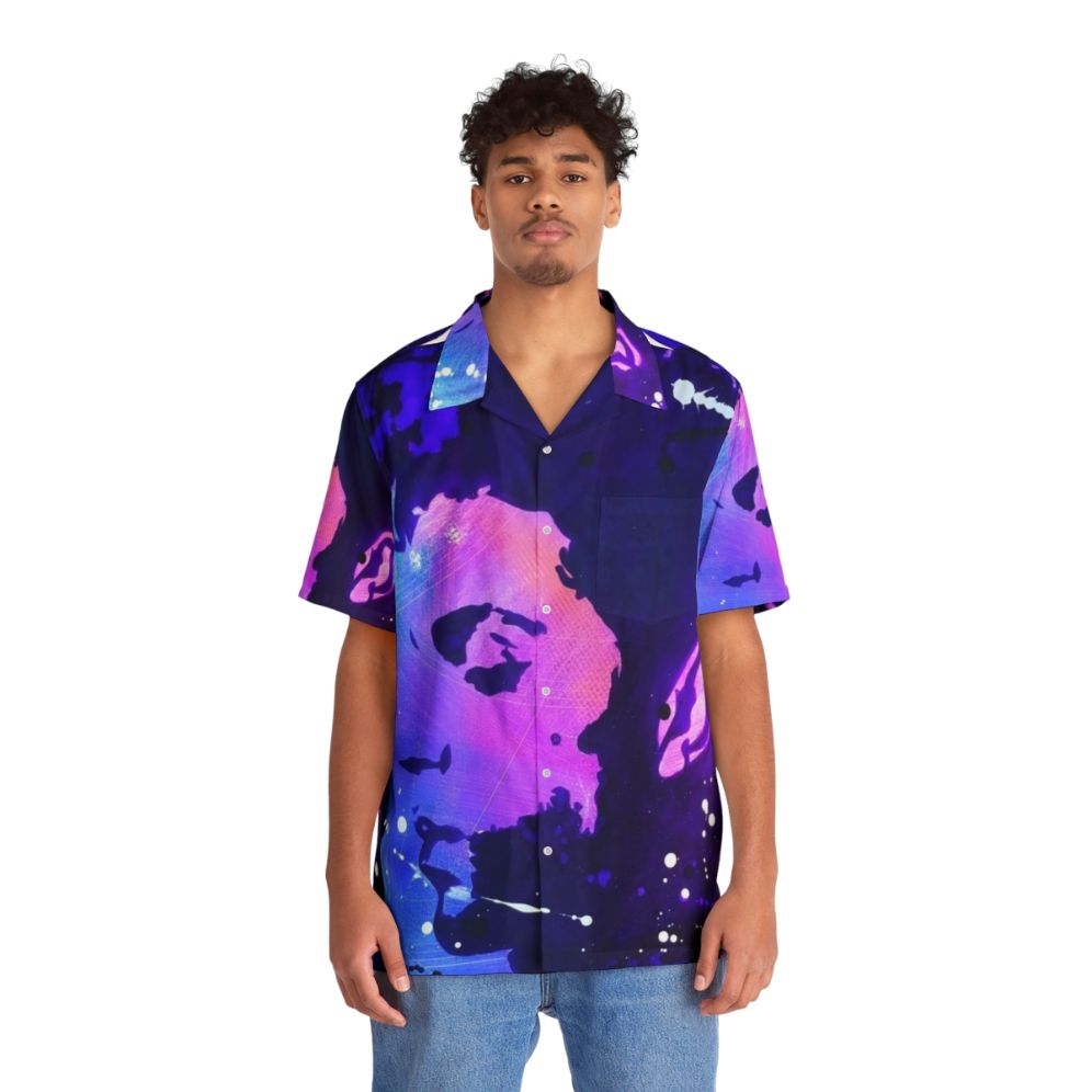 Colorful pop art inspired Hawaiian shirt with tropical print design - People Front