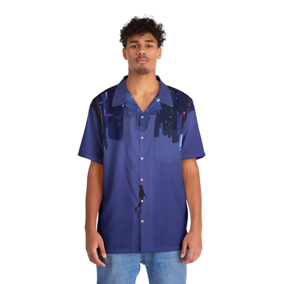 "Miles Morales Spider-Man Hawaiian Shirt with Inspirational City Skyline Design" - People Front