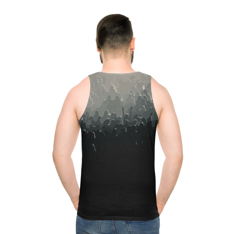 Crowd Unisex Black and White Tank Top - men back