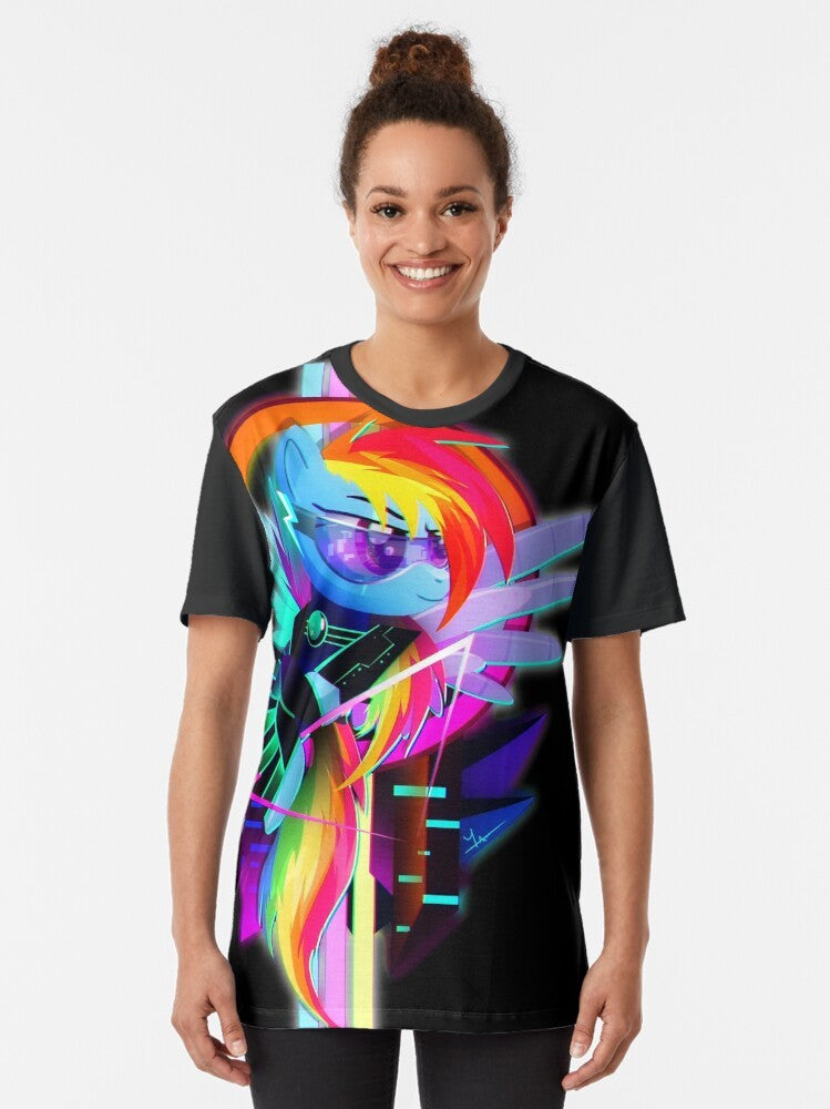 Synthwave-inspired graphic t-shirt featuring Rainbow Dash from My Little Pony: Friendship is Magic - Women