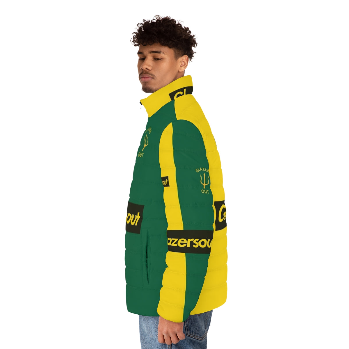 Manchester United Glazers Out Puffer Jacket with Yellow and Green Kit Design - men side left