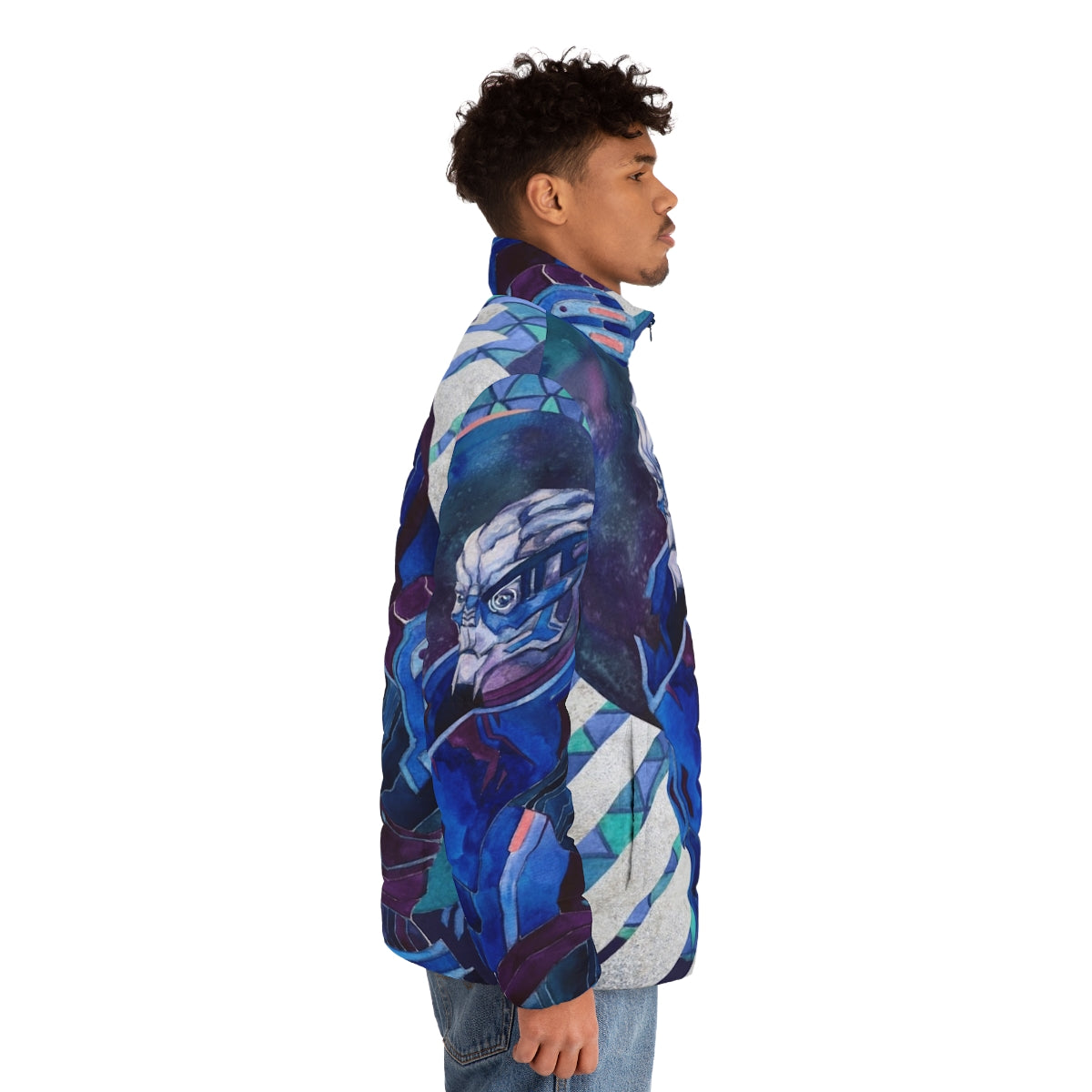 Garrus Vakarian Mass Effect Puffer Jacket Watercolor Fanart - men side right