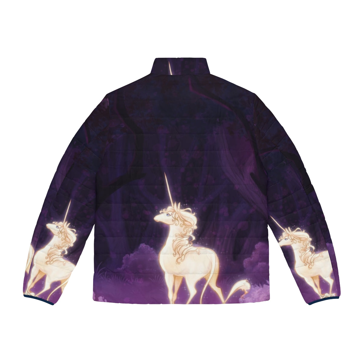 Unicorn puffer jacket with a whimsical fantasy design - Back