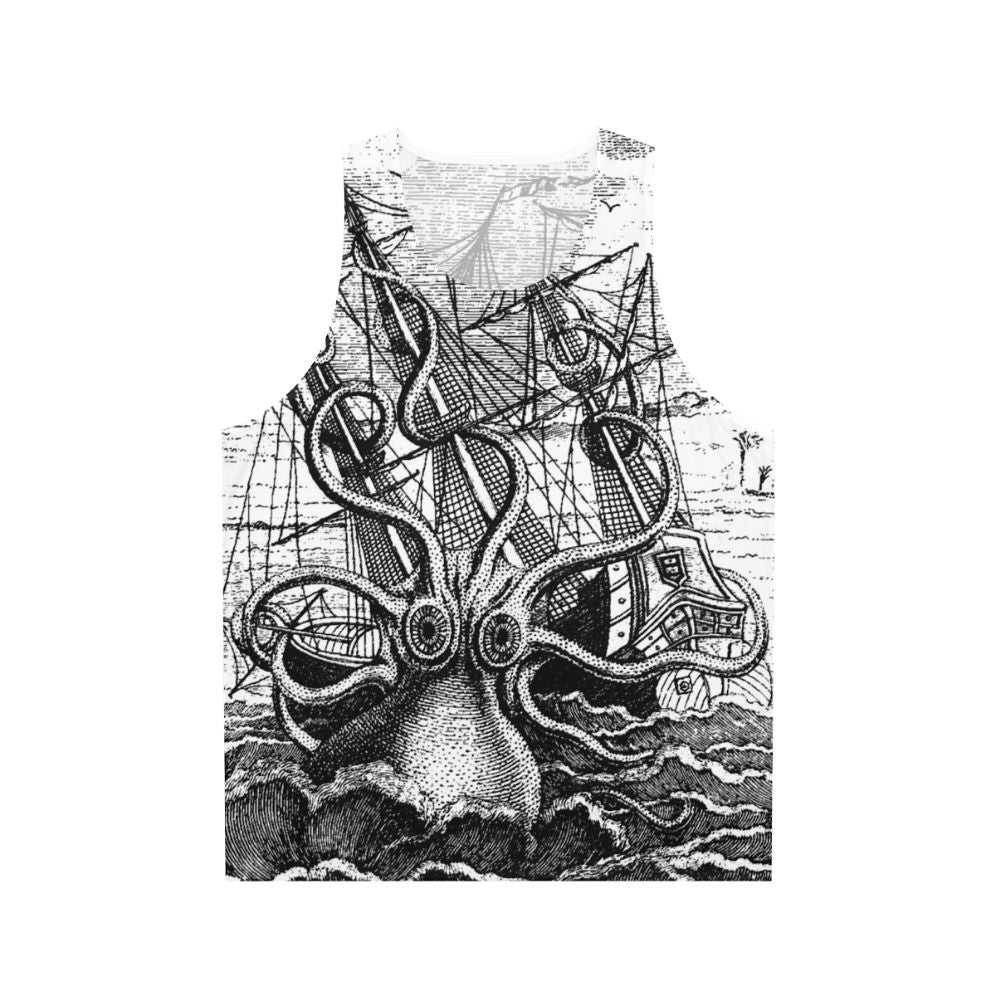 Vintage Kraken Attacking Pirate Ship Illustration Tank Top