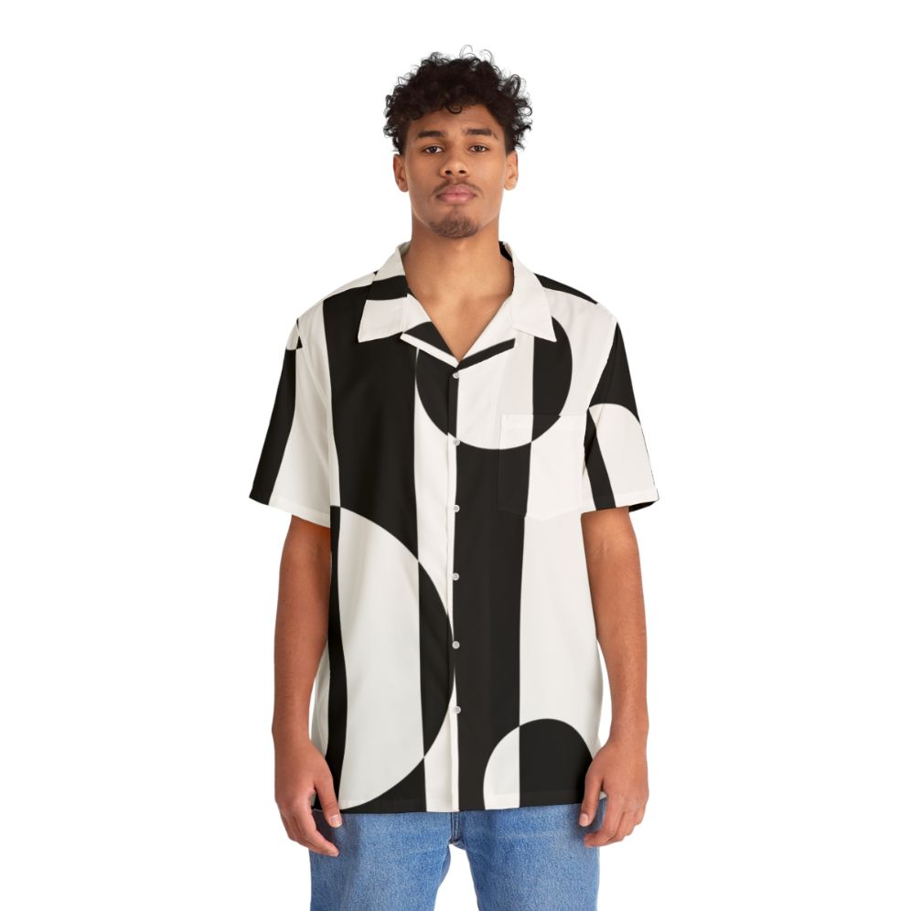 Retro 1960s black and white op art Hawaiian shirt - People Front