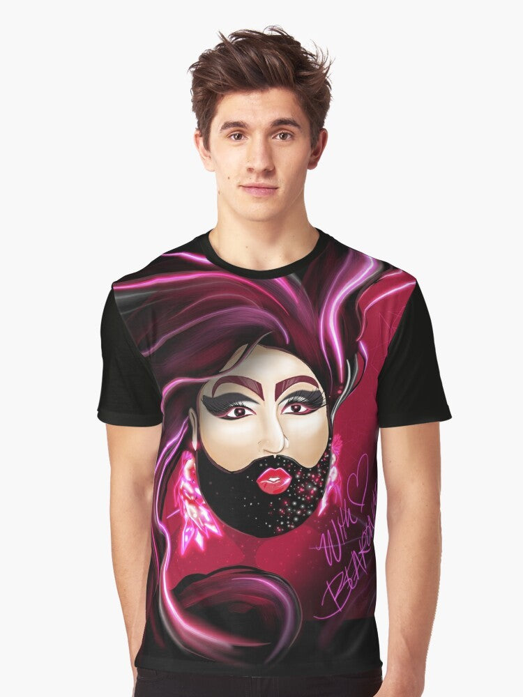 Graphic t-shirt design featuring a bearded drag queen character named Bearonce, a play on the term "bear" in the LGBTQ+ community. - Men