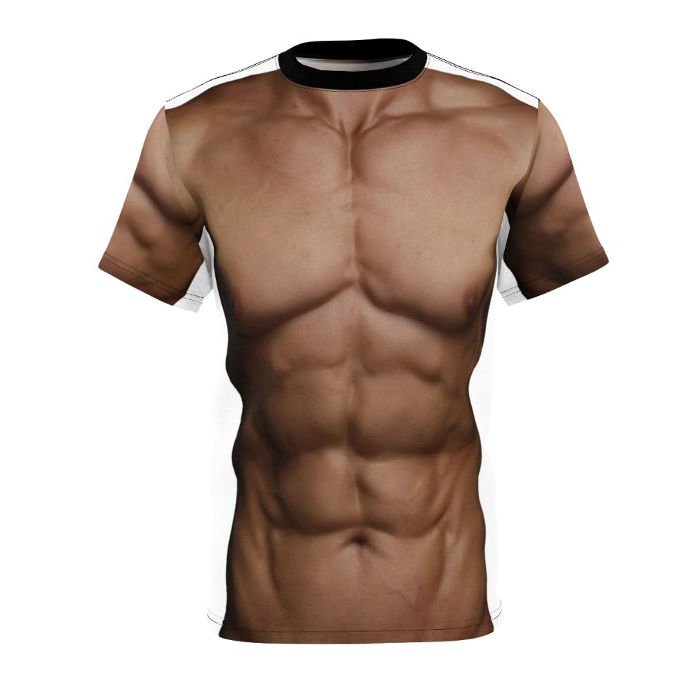 T-shirt design featuring a muscle-bound figure, focused on building strength and muscle through fitness.