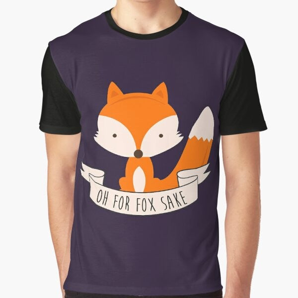 Colorful graphic t-shirt with cute fox design and "Oh For Fox Sake" pun text