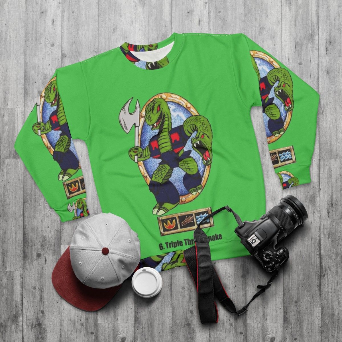 Battle Beasts 80s-style sweatshirt featuring vintage action figure graphics - flat lay