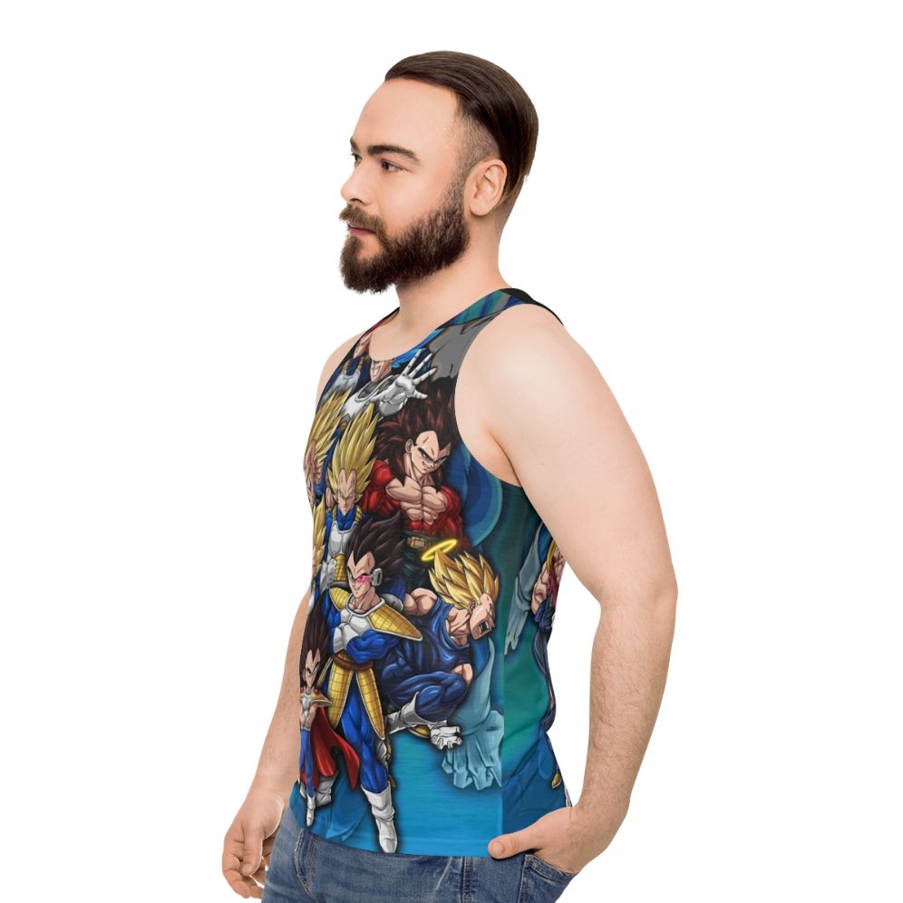 Prince Vegeta saiyan unisex tank top featuring digital fan art - men side