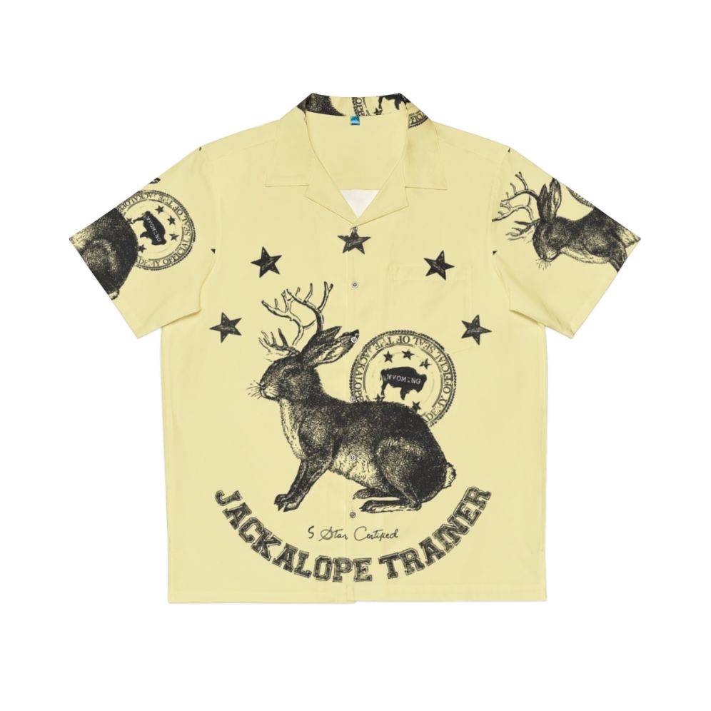 Beige Hawaiian Shirt with Quirky Jackalope Print