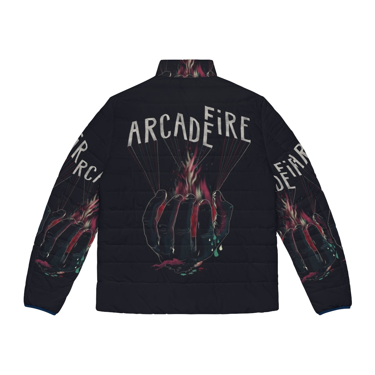 Arcade Fire Hand Puffer Jacket featuring alternative and indie design - Back